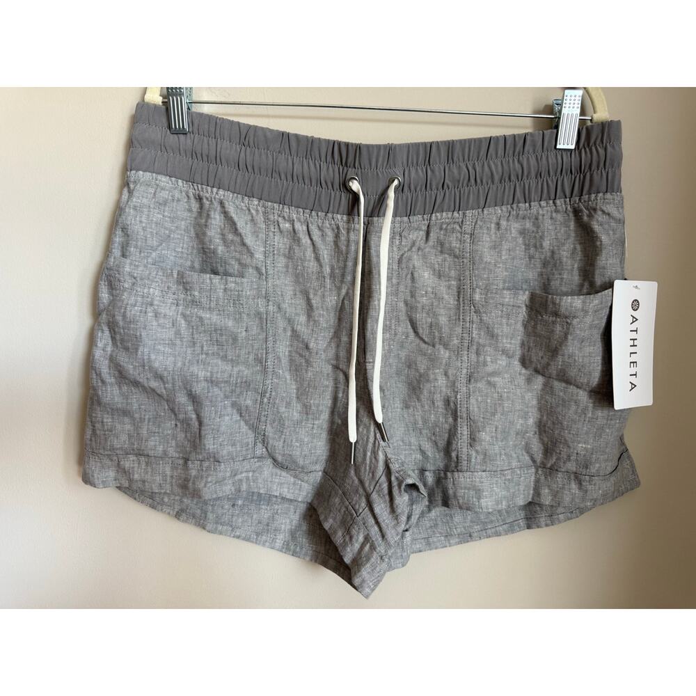 NWT Athleta Gray Cabo Linen 4” Shorts Sz 14 Coastal Beachy Breezy Capsule Comfy